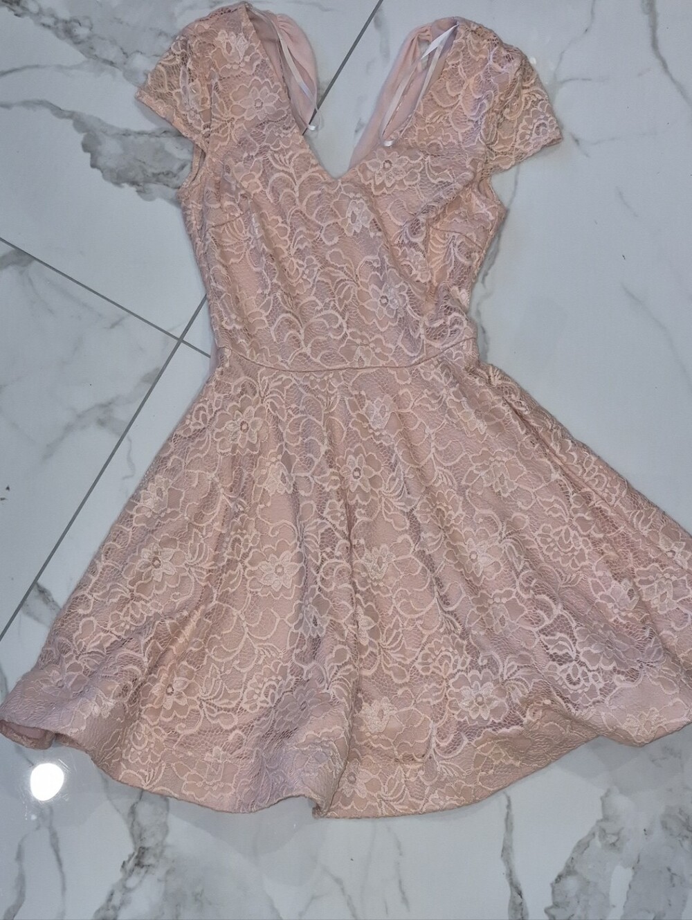 B Darlin Blush Pink Lace Fit & Flare Mini Dress Nwot 3/4